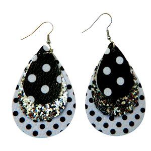 New Women's Fashion Black & White Polka Dot Dangle/Drop Earrings
